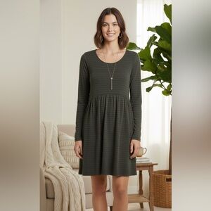 Pure J. Jill Striped Knit Tunic Dress Long Sleeves Jersey Green‎ Size Small